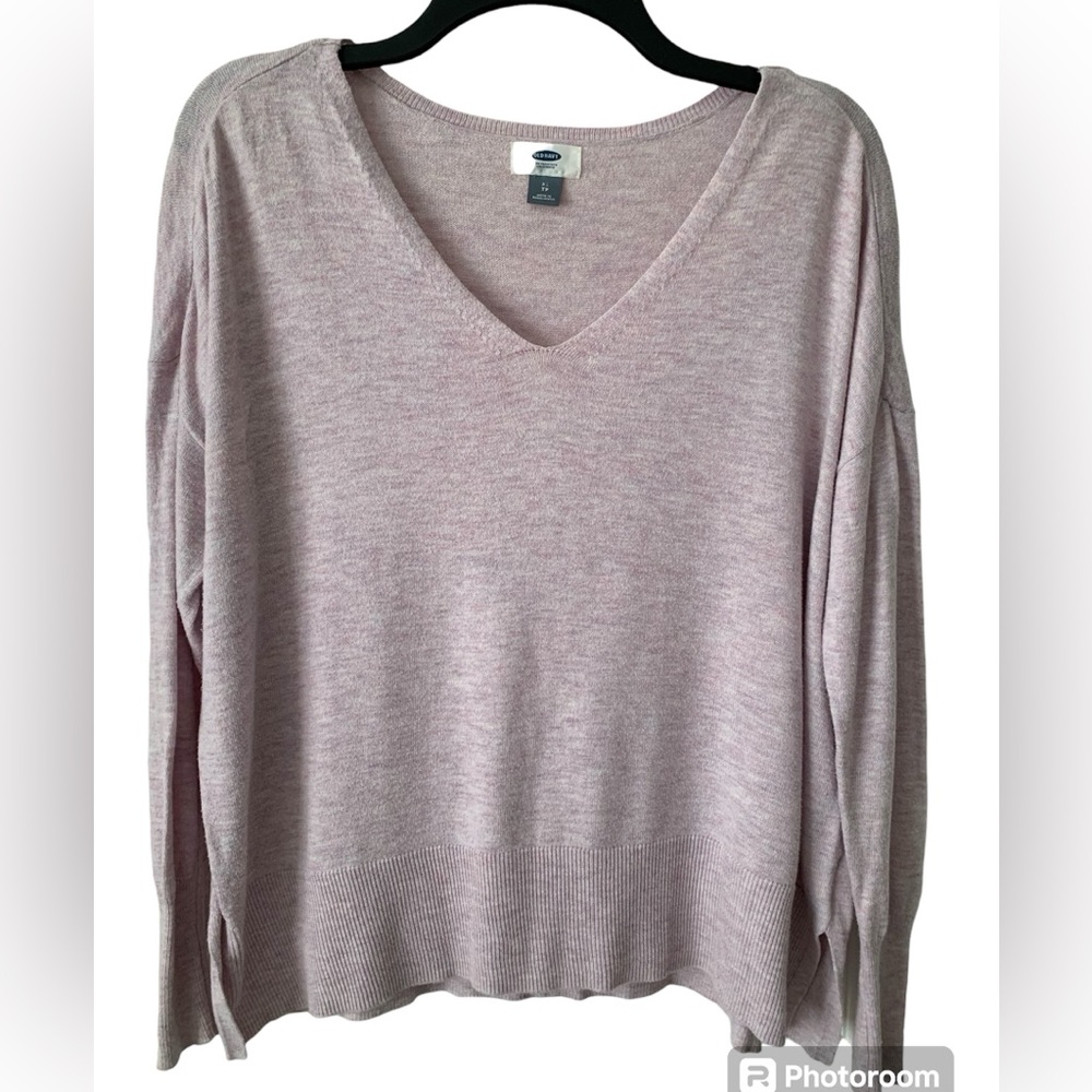Old Navy Oversized Top Women XS Mauve Pink Long Lantern Sleeves Side Slit V Neck